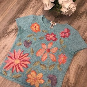 TALBOTS size M knit floral short sleeve top